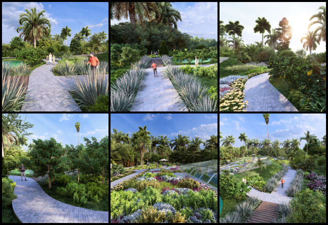 Highest Good Food, Sustainable Resource Development and Access, One Community Weekly Progress Update #646, Lighting and texture refinement, landscape element integration, updated material specifications, Southwest and Southeast region visualization, architectural walkthrough video, multi-angle scene capture, design presentation enhancement, regional design context, visual review preparation, architectural rendering updates.