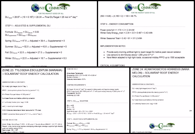 Highest Good Food, Sustainable Resource Development and Access, One Community Weekly Progress Update #646, Lighting energy calculation refinement, Greenhouse Walipini 1 zones, seasonal lighting adjustments, fixture specification updates, zone-specific data inputs, greenhouse design alignment, project formatting standards, sustainable lighting planning, energy efficiency modeling, greenhouse infrastructure design