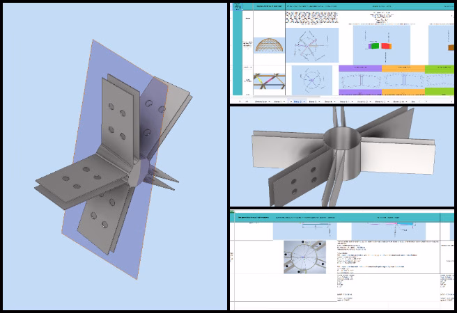 Assembly instruction corrections, hub connector design, dome row assembly, beam cutting modeling, structural design updates, Construction assembly spreadsheet, dome hub spoke design, engineering design collaboration, duplicable city center updates, construction assembly workflow