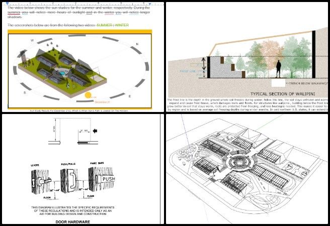 Nitin , Highest Good Food , Creating an Ecological Living Paradigm , One Community Weekly Progress Update #647, Architect, ADA provisions, accessibility guidelines, Walipini design updates, greenhouse design, design feedback, architectural revisions, axonometric drawing, spatial relationships, massing design, site layout, scale and dimensions, GIMP sun path diagram, solar exposure, shading analysis, sustainable architecture, ecological living, open source design