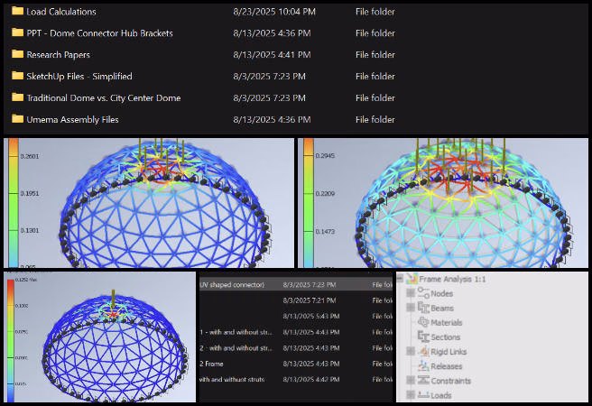 Snow load dome analysis, Duplicable City Center dome, stress test calculations, thermal factor analysis, exposure factor in construction, snow load structural verification, sustainable dome construction, open source snow load design, dome stress trend confirmation, construction documentation archive
