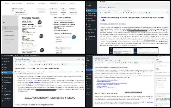 Highest Good Education, Creating a Sustainable World to Benefit Us All, One Community Weekly Progress Update #653, project manager dashboard, Figma design updates, sustainable flooring research, scholarly articles on flooring, live blog task management, Highest Good Education Program Licensing and Accreditation, sustainable infographic feedback, team summaries and collages, education program webpage content, project standards consistency