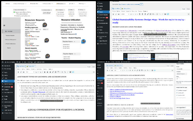 Highest Good Education, Creating a Sustainable World to Benefit Us All, One Community Weekly Progress Update #653, project manager dashboard, Figma design updates, sustainable flooring research, scholarly articles on flooring, live blog task management, Highest Good Education Program Licensing and Accreditation, sustainable infographic feedback, team summaries and collages, education program webpage content, project standards consistency