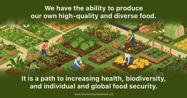 Highest Good food program, small-scale organization sustainability, sustainable gardening benefits, permaculture practices, community building through gardening, local food programs, biodiversity and soil health, nutrient-dense food access, reducing carbon footprint, cooperative community development, eco-friendly public spaces, educational benefits of gardens, hands-on nature learning, environmental awareness and curiosity, community growth and development