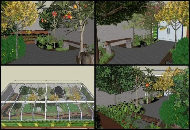 Gayatri , Highest Good Food , Global-Sustainability Systems Design , One Community Weekly Progress Update #652, Highest Good Food initiative, plantation tree layout refinement, sustainable seating options, ground-level planting design, functional site layout, walipini structure rendering, sustainable architectural design, participatory development model, One Community open source platform, global sustainability systems design