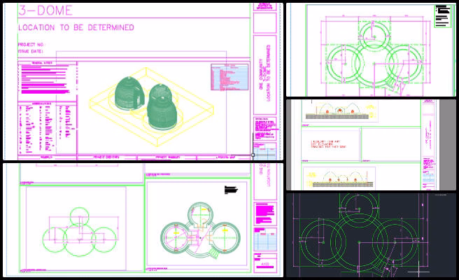 Earthbag Village, Open Source Utopia Models, One Community Weekly Progress Update #651, Earthbag Village 3-dome design, civil engineering construction plans, earthbag building code requirements, sustainable housing floor plans, building elevation drawings, eco-friendly village infrastructure, open source construction templates, regenerative community housing design, sustainable dome architecture, community-scale eco-construction 