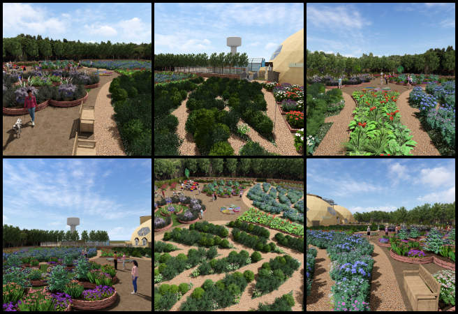 One Community Weekly Progress Update #658, Conscientious Stewardship of Our Biosphere, Duplicable City Center landscape design, central garden feedback revisions, lemon tree placement refinements, Lumion visual updates One Community, sustainable landscape architecture design, ground texture optimization, eco-landscape model finalization, Dropbox file submission for review