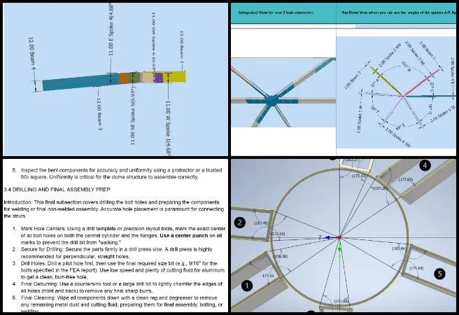 One Community Weekly Progress Update #658, Conscientious Stewardship of Our Biosphere, Duplicable City Center assembly instruction formatting, row 2 hub connector documentation, cost and manufacturing review updates, CAD model screenshot formatting One Community, cutting sheet preparation, assembly report improvement, sustainable dome construction process, open source mechanical design refinement