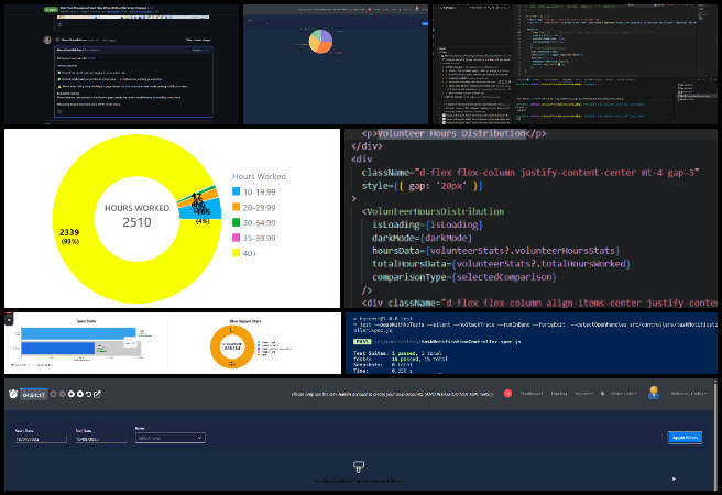 Team Alpha, Highest Good Network Software, Sustainable and Free-shared Eco-solutions, One Community Weekly Progress Update #656, applicant work experience visualization, date range picker, donut chart component, PR review and testing, accessibility in dark mode UI, Total Org Summary data accuracy, backend logic analysis, blueSquareStats endpoint validation