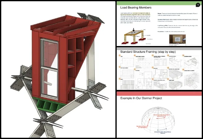 Andrew, Duplicable City Center, Improving the Human Living Experience, One Community Weekly Progress Update #663, dormer window framing, second-floor window design, plywood sheathing, window insulation installation, architectural CAD modeling, window structure refinement, sustainable building envelope, residential facade detailing, energy-efficient window design, building code compliant design