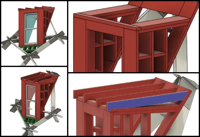 Andrew, Duplicable City Center, Open Sourcing Sustainable Civilization Development, One Community Weekly Progress Update #662, dormer window construction, front framing development, 3D dormer visualization, sustainable architecture detailing, eco building structure design, plywood layout modification, green construction methods, environmental design engineering, climate-resilient housing concepts, structural alignment optimization