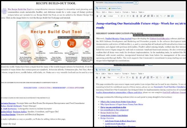 Anuneet, Highest Good Food, Creating a Sustainable World That Benefits Everyone, One Community Weekly Progress Update #660, Omnivore rice pasta and potato webpages, Transition Kitchen content development, sustainable paints urinals and windows research, eco-friendly building material statistics, Highest Good Food initiative, One Community sustainable model, sustainable classroom and housing studies, infographic feedback and review, administrative sustainability support, creating a sustainable world for global impact