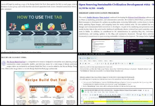 Anuneet, Highest Good Food, Improving the Human Living Experience, One Community Weekly Progress Update #663, Customizable Recipe Build-Out Tool, sustainable recipe development, vegan and omnivore meal pages, Transition Food Self-sufficiency Plan, Highest Good Food initiative, open source food system design, SEO-optimized recipe content, sustainable research infographic review, One Community Food Web project, improving the human living experience