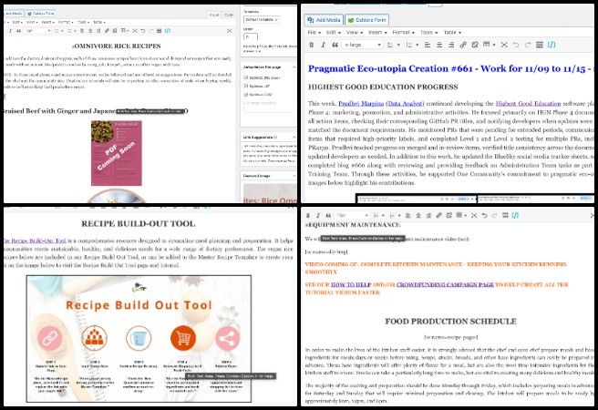 Anuneet, Highest Good Food, Open Sourcing Sustainable Civilization Development, One Community Weekly Progress Update #662, Vegan and omnivore recipe pages, sustainable food self-sufficiency planning, Transition Kitchen webpage updates, eco-friendly recipe formatting, sustainable civilization development, open source food system design, Highest Good Food initiative, sustainable research infographic review, community food web project, One Community global sustainability
