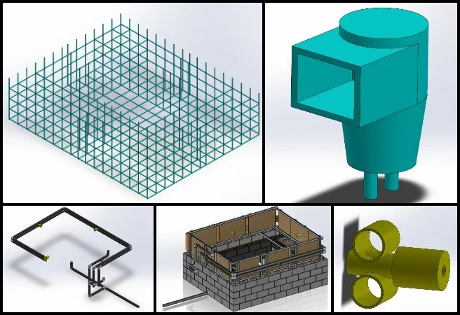 Bevan, Duplicable City Center, Pragmatic Eco-utopia Creation, One Community Weekly Progress Update #661, eco-spa CAD modeling, rectangular spa tub design, inlet outlet pipe detailing, rebar internal support modeling, plumbing system integration, cinder block support structure, sustainable spa system design, 3D spa component alignment, structural plumbing assembly, eco-friendly spa engineering