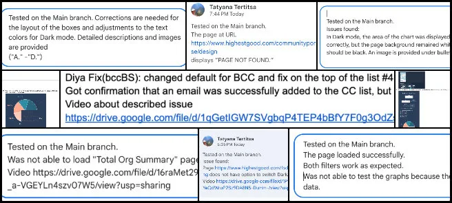 Core Team, HGN PR Testing, Improving the Human Living Experience, One Community Weekly Progress Update #663, HGN pull request testing, software bug verification, dark mode UI fixes, utilization chart updates, labor hours pie chart, pagination component styling, TotalOrgSummary alignment issues, role distribution pie chart loader, event tracking database design, Main branch data testing