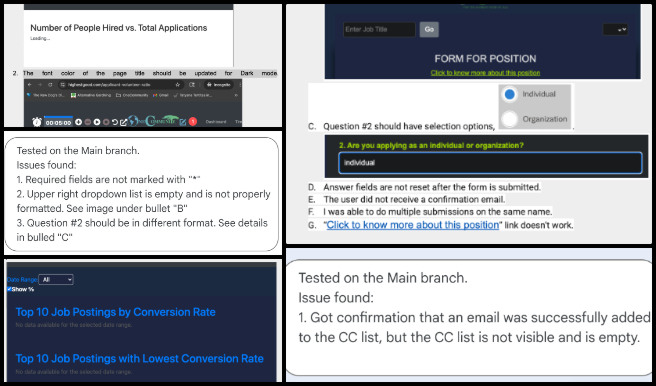 Core Team, HGN PR Testing, Open Sourcing Sustainable Civilization Development, One Community Weekly Progress Update #662, HGN pull request testing, Blue Square CC feature, application page template issues, job posting page template form, CC list button counter, dark mode analytics update, invalid date range handling, frontend analytics testing, hits-to-applications ratio graph, Main branch data availability