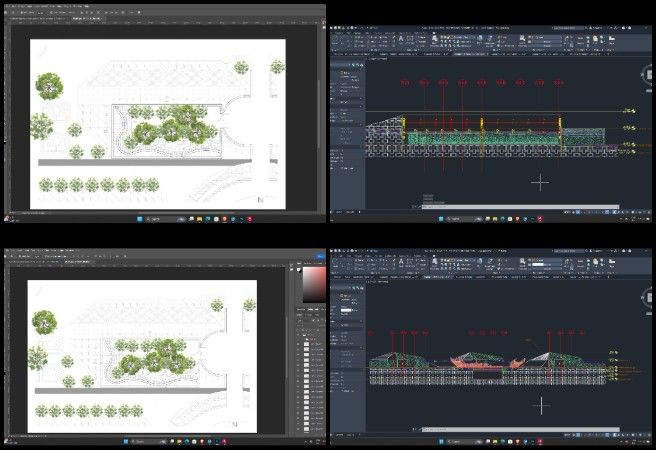 Falguni, Highest Good Food, Pragmatic Eco-utopia Creation, One Community Weekly Progress Update #661, Aquapini and Walipini masterplan rendering, plan-level visualization setup, architectural rendering workflow, AutoCAD layer cleanup, base-plan export and organization, rendering style reference gathering, section and elevation review, landscape and structural detailing, Highest Good Food initiative, One Community open source platform, sustainable and participatory development, pragmatic eco-utopia creation