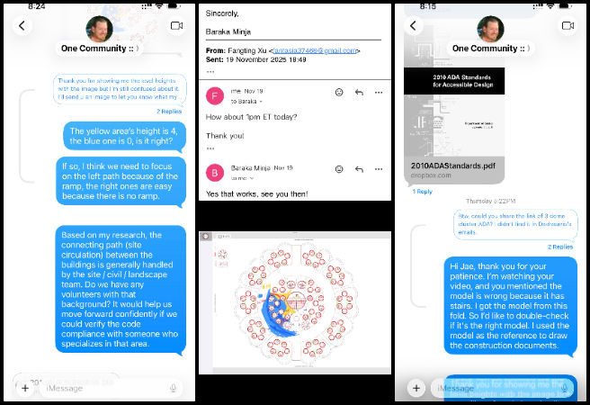Highest Good Network, Open Sourcing Sustainable Civilization Development, One Community Weekly Progress Update 662, ADA code review, Earthbag Village 3 dome cluster design, interior design accessibility planning, weekly task coordination meeting, architectural level height check, ADA reference draft verification, inclusive design evaluation, sustainable community planning, accessible building documentation, universal design compliance 