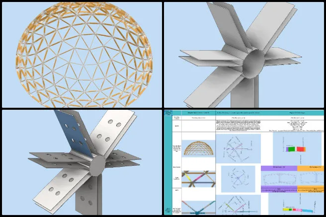 Nikhil, Duplicable City Center, Jump-starting Our Sustainable Future, One Community Weekly Progress Update #659, hub connector design, dome assembly modeling, beam trimming verification, 3D structural modeling, engineering collaboration workflow, assembly spreadsheet documentation, open-source dome construction, structural connector integration, README documentation development, architectural design coordination