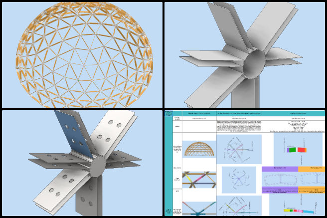 Nikhil, Duplicable City Center, Jump-starting Our Sustainable Future, One Community Weekly Progress Update #659, hub connector design, dome assembly modeling, beam trimming verification, 3D structural modeling, engineering collaboration workflow, assembly spreadsheet documentation, open-source dome construction, structural connector integration, README documentation development, architectural design coordination
