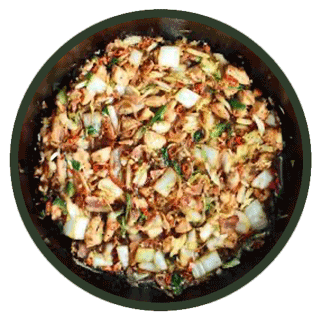 Chicken Bacon Pasta and Cabbage With Bacon And Onions