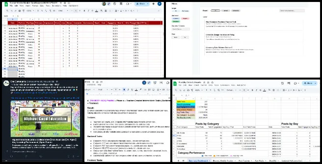 Highest Good Education, Jump-starting Our Sustainable Future, One Community Weekly Progress Update #659, HGN Software Development, Marketing and Promotion projects, software documentation, backend and frontend integration, Figma design linking, project deliverables review, BlueSky Social Media Dashboard, social media analytics, Buffer post scheduling, developer implementation process