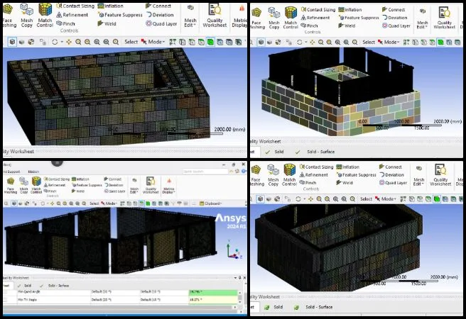Sandesh, Duplicable City Center, Improving the Human Living Experience, One Community Weekly Progress Update #663, hybrid structural assembly, ANSYS FEA preprocessing, steel frame meshing, cinder block foundation modeling, shell panel meshing, midsurface definitions, contact pair setup, thermal analysis preparation, structural simulation model, CAD geometry optimization