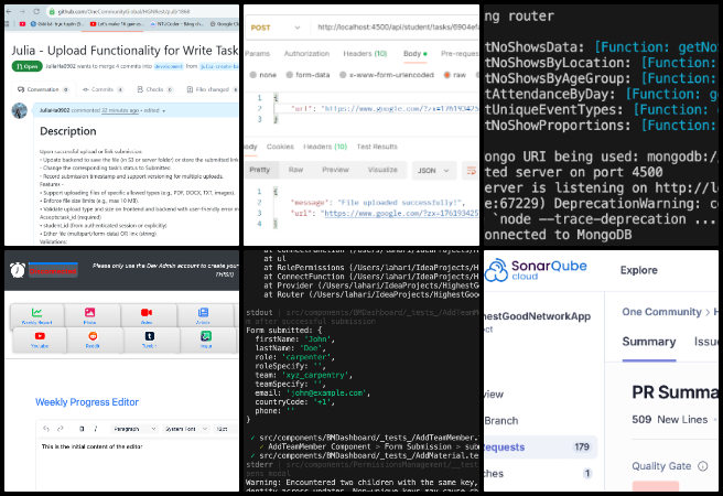 Highest Good Network Software, Jump-starting Our Sustainable Future, One Community Weekly Progress Update #659, sustainable living technology, email automation threading, backend API development, AWS S3 file upload validation, Express route conflict fixes, MongoDB Atlas integration, OnlyWire wireframe updates, access permissions management, social architecture progress tracking