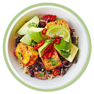 Black Bean, Tofu and Avocado Rice Bowl