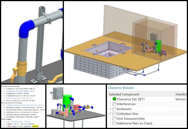 Bevan, Duplicable City Center, Regenerative Global-Sustainability Systems, One Community Weekly Progress Update #666, City Center Eco-spa Designs, mechanical room plumbing layout, CAD assembly refinement, pipe interference analysis, unistrut pipe support systems, post base mounting methods, three-way valve configuration, cinder block foundation modeling, plumbing system organization, sustainable infrastructure design