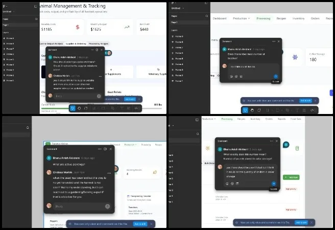 Chelsea, Highest Good Food, Regenerative Global-Sustainability Systems, One Community Weekly Progress Update #666, Transition Food Self-sufficiency software planning, food and inventory tracking system, sustainable kitchen management software, Figma UX/UI mockup review, collaborative software design workflow, Highest Good Food initiative, open source sustainability goals, regenerative food system technology, project documentation and version control, regenerative global-sustainability systems