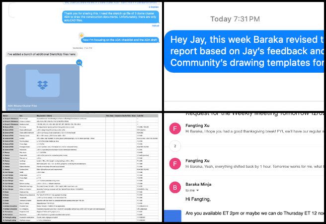 Highest Good Network, Adaptable Eco-models for Social Evolution, One Community Weekly Progress Update 664, ADA accessibility review, Earthbag Village 3 dome cluster design, interior design coordination, ADA checklist development, task tracking and team communication, inclusive construction documentation, SketchUp architectural modeling, accessible building standards, sustainable community design, adaptable eco-models for social evolution
