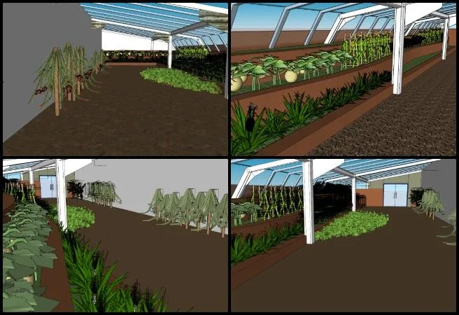 Gayatri, Highest Good Food, Adaptable Eco-models for Social Evolution, One Community Weekly Progress Update #664, Walipini 3 design, sustainable greenhouse architecture, SketchUp planting layout, indoor agriculture planning, controlled-environment agriculture, greenhouse people-space design, regenerative food systems, Highest Good Food initiative, eco-model social evolution, open source sustainable design