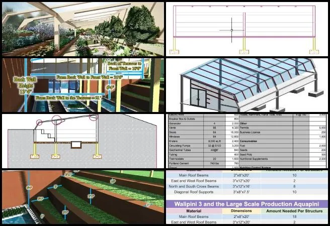 Nitin, Highest Good Food. Creating the Sustainable Civilization We Know is Possible. One Community Weekly Progress Update #665, Walipini greenhouse structural section, sustainable underground greenhouse design, Aquapini and Walipini architectural rendering, regenerative construction principles, Walipini 2 section development, eco-friendly greenhouse architecture, sustainable food infrastructure design, Highest Good Food initiative, One Community open source platform, creating a sustainable civilization