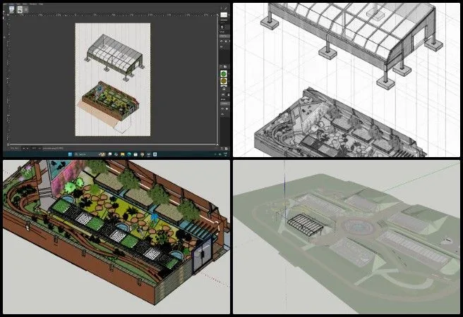 Nitin, Highest Good Food, Open Source DIY Highest Good Living, One Community Weekly Progress Update #667, Aquapini and Walipini sectional renders, sustainable greenhouse section design, architectural visualization refinement, eco-friendly structure representation, iterative design development process, regenerative agriculture architecture, Highest Good Food initiative, One Community open source platform, participatory sustainable design, open source DIY highest good living