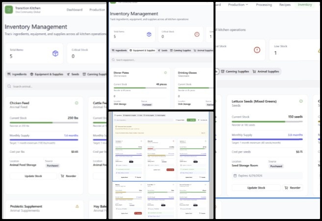 Ravi, Highest Good Food, Adaptable Eco-models for Social Evolution, One Community Weekly Progress Update #664, food procurement software, inventory management system design, recipe management platform, sustainable food tracking tools, open source kitchen software, UI UX design for inventory systems, reorder and stock update features, agricultural supply tracking, regenerative food systems technology, adaptable eco models for social evolution