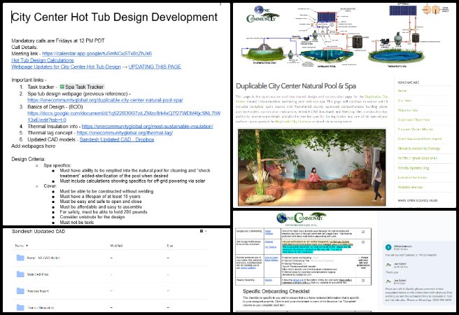 Shivarama, Duplicable City Center, Adaptable Eco-Models for Social Evolution, One Community Weekly Progress Update #664, project orientation review, workflow familiarization, task responsibility clarification, structural design file review, CAD document understanding, team integration preparation, project scope evaluation, setup completion, role alignment process, engineering onboarding tasks