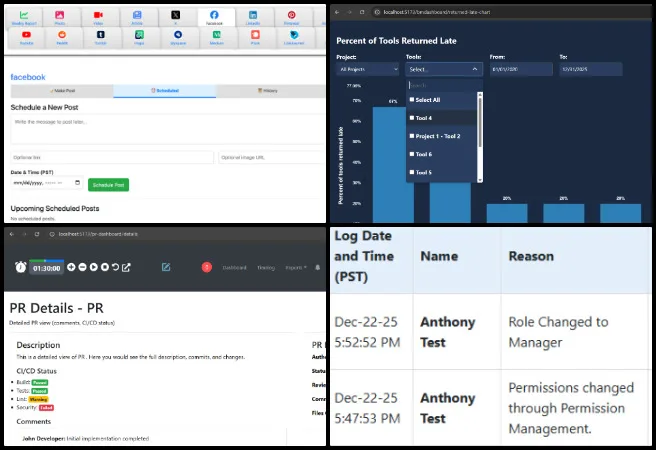 Team Skye, Highest Good Network Software, Open Source DIY Highest Good Living, One Community Weekly Progress Update #667, permission change log updates, role-based access control, warning tracker modal routing, Facebook posting integration, API permission scopes, frontend-backend routing fixes, analytics dashboard bug fixes, BM Dashboard charts, dark mode UI support, CSS to module CSS migration