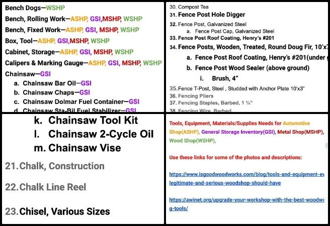 Core Team, Highest Good Food, Open Sourcing the Golden Age, One Community Weekly Progress Update #670, sustainable tools and equipment planning, master tools and materials list, regenerative agriculture infrastructure, open source sustainability projects, garden and workshop equipment inventory, eco-friendly construction tools, community workshop resource planning, sustainable building materials management, Highest Good Food initiative, open source regenerative design