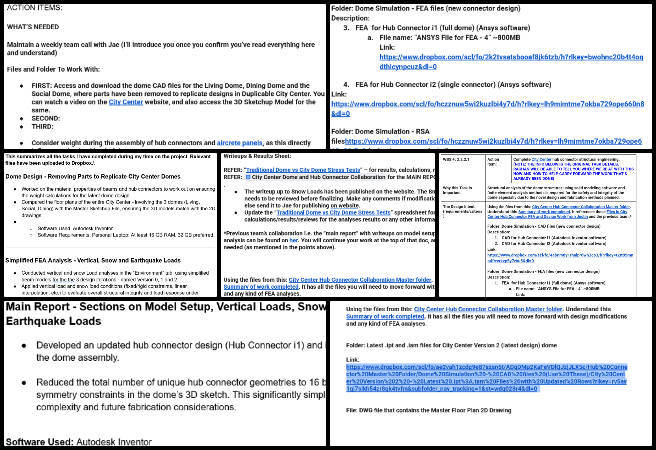 Srujan, Duplicable City Center, World-Changing Ideas, One Community Weekly Progress Update #668, FEA documentation, City Center dome, report refinement, project accessibility, spreadsheet standardization, part counting verification, project traceability, team onboarding, document organization, project context summary