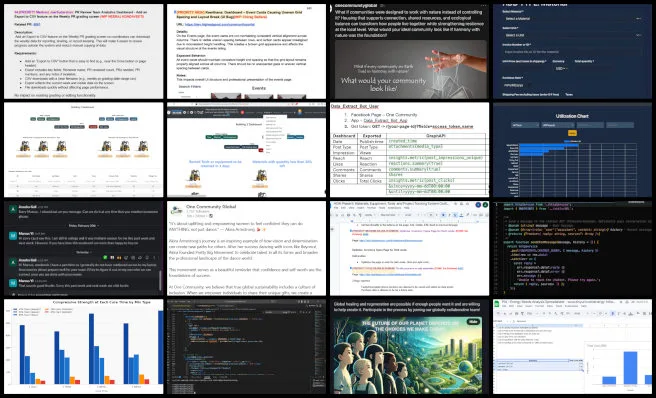 Admin Team, Highest Good Network Software, Stewarding Our Shared Planet, One Community Weekly Progress Update #675, Highest Good Network software development, software testing and QA workflows, pull request review process, social media analytics dashboard automation, Python data extraction scripts, SEO blog optimization strategies, product ownership coordination, open source collaboration tools, dashboard usability and dark mode testing, stewarding our shared planet