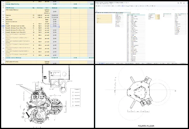 Highest Good Network, Stewarding Our Shared Planet, One Community Weekly Progress Update 675, Highest Good Housing cost estimating, exterior window quantity takeoff, construction estimating template updates, plan set interpretation for estimates, unit pricing entry workflow, drawing-based scope analysis, construction cost planning transparency, sustainable housing project budgeting, takeoff tracking organization, stewarding our shared planet