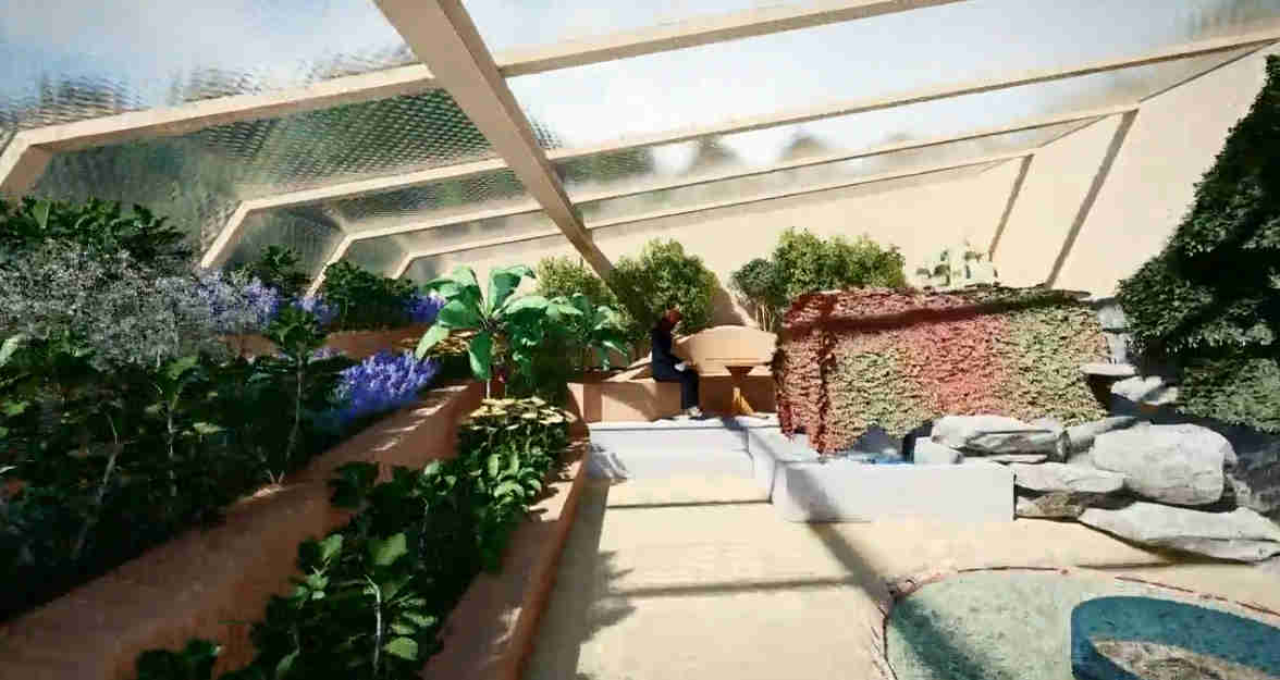 Sustainable farming strategies, Aquapini terraced layout, water management systems, aquaponics and aquaculture, natural nutrient circulation, high-yield sustainable agriculture, biodiversity promotion, curved terrace design, automated hydroponic system, environmental resilience and productivity