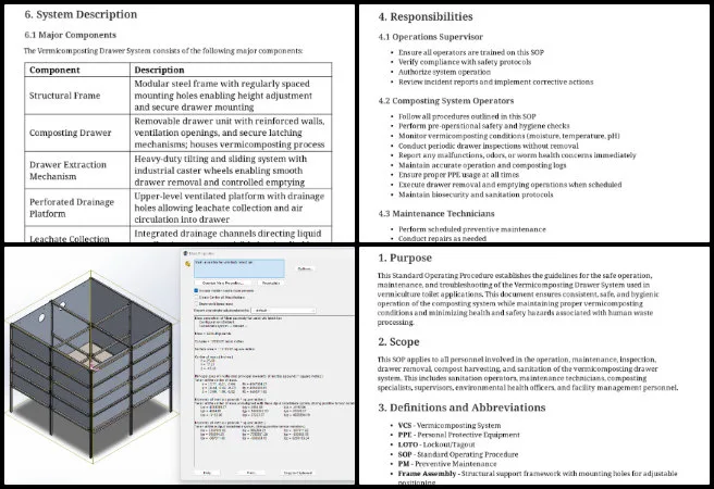 Highest Good Network, Comprehensive and Sustainable Global Reinvention, One Community Weekly Progress Update 672, vermiculture toilet engineering, waste dumping mechanism SOP, finite element analysis verification, unistrut assembly documentation, material property and strength data, fastener bill of materials, mechanical engineering report writing, assembly process standardization, Earthbag Village mechanical design, comprehensive and sustainable global reinvention