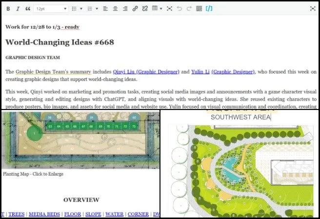 Pallavi, Highest Good Food, Comprehensive and Sustainable Global Reinvention, One Community Weekly Progress #672, web content development, blog content editing, Walipini page updates, image revision integration, table of contents creation, web structure and navigation, content consistency review, Aquahaven page preparation, collaborative content editing, interview documentation