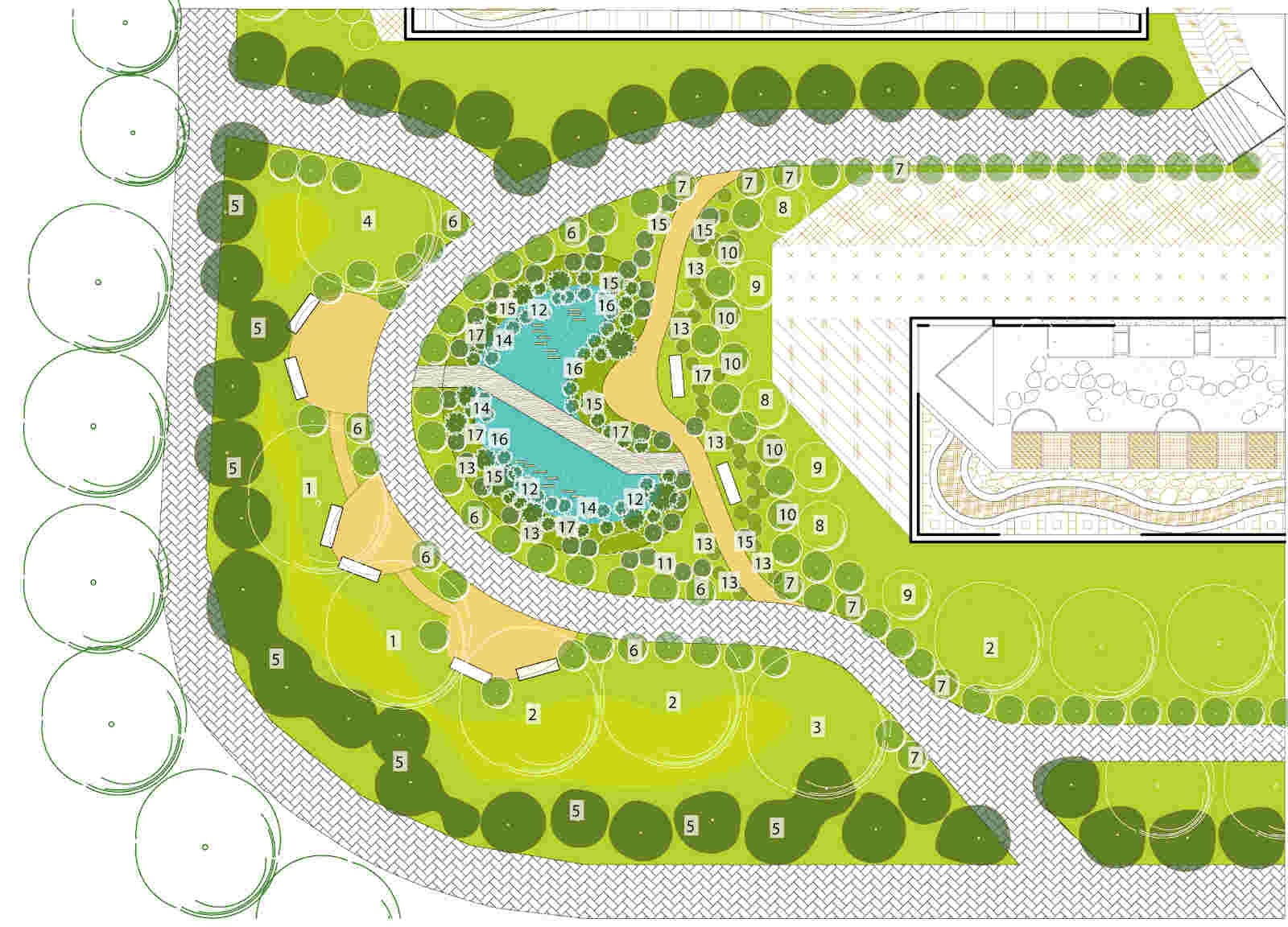 Seasons Garden landscape design, year-round edible garden, sustainable garden design, pollinator-friendly garden, fruit trees and seasonal flowers, aromatic herbs and edible plants, biodiversity-supporting landscapes, community garden pathways and seating, low-maintenance sustainable planting, educational garden spaces