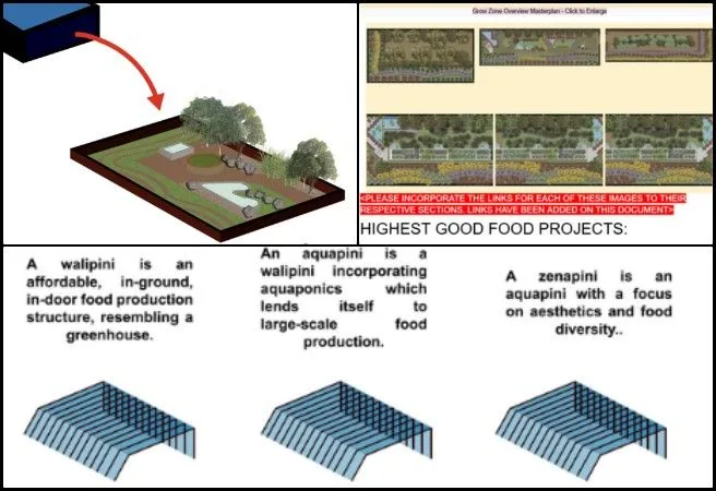Shivangi, Highest Good Food, Comprehensive and Sustainable Global Reinvention, One Community Weekly Progress #672, masterplan render integration, axonometric graphics editing, differences diagram design, Zenipini feature detailing, Walipini axonometric development, architectural feature comparison, visual differentiation of structures, presentation layout redesign, open source hub graphics, sustainable design visualization