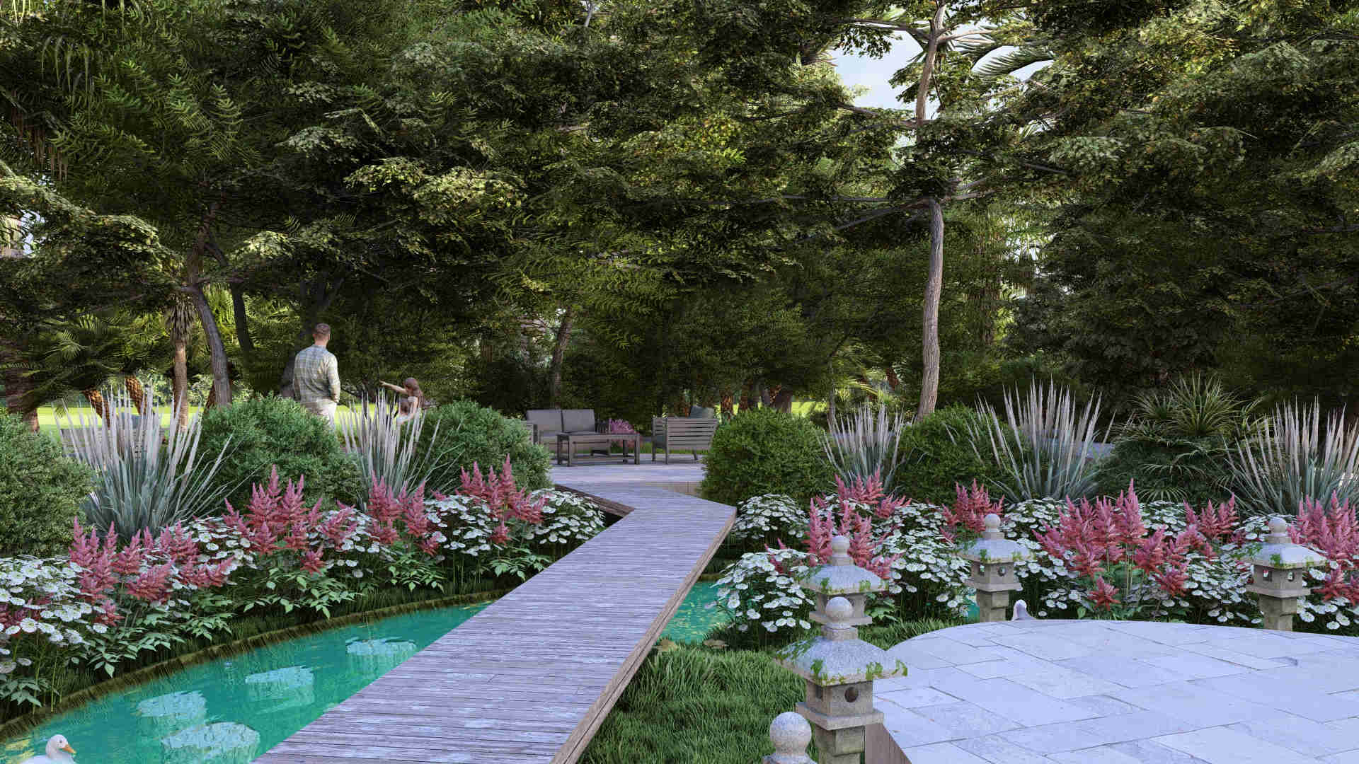 walking and cycling trails, scenic nature trails, elevated boardwalks, ecosystem-friendly pathways, green space connectivity, outdoor physical activity, nature observation platforms, trail benches and rest areas, immersive landscape experience, sustainable trail design