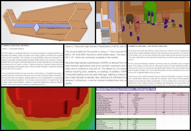 Bevan, Duplicable City Center, Component Development for Sustainable Evolution, One Community Weekly Progress Update #679, hot tub design optimization, thermal simulation in spa design, sustainable plumbing materials rHDPE aluminum, CAD modeling for water features, waterfall plumbing system design, insulation methods for plumbing panels, neoprene gasket sealing applications, polyisocyanurate insulation boards, city center spa engineering, sustainable construction materials in design 